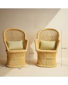 2 fauteuils en bambou avec 2 coussins zamzebe naturel - 70x68x110 cm