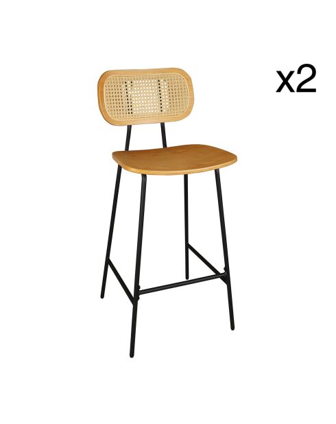 2 Chaises de bar en Rotin Nosara naturel/noir - 45x50x99 cm
