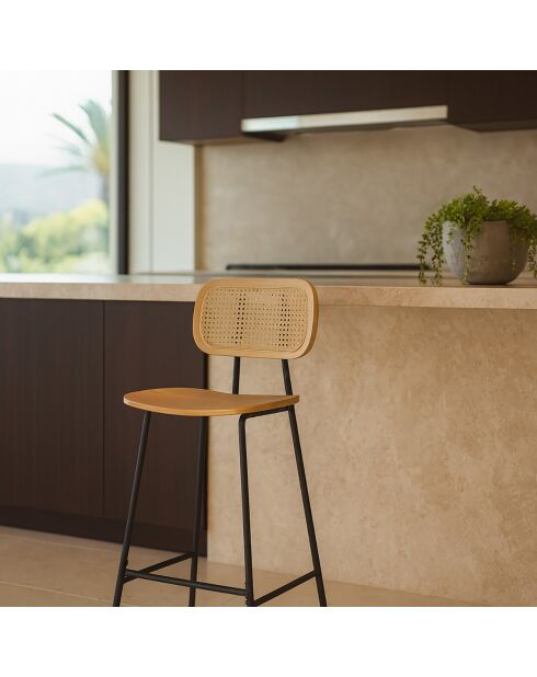 2 Chaises de bar en Rotin Nosara naturel/noir - 45x50x99 cm