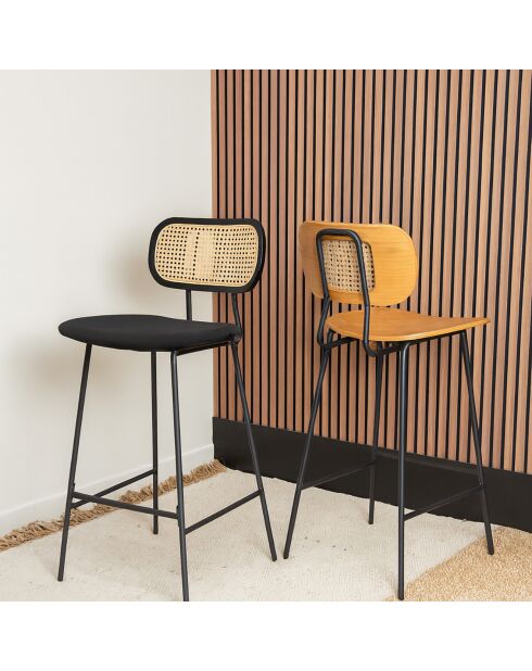 2 Chaises de bar en Rotin Nosara naturel/noir - 45x50x99 cm