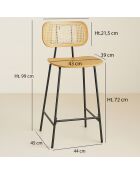 2 Chaises de bar en Rotin Nosara naturel/noir - 45x50x99 cm