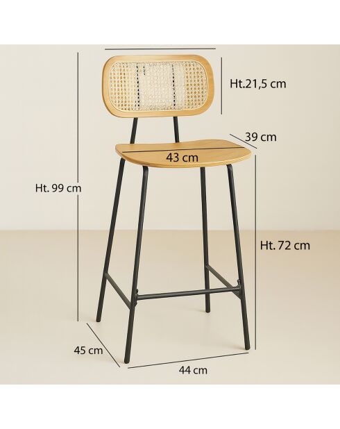 2 Chaises de bar en Rotin Nosara naturel/noir - 45x50x99 cm