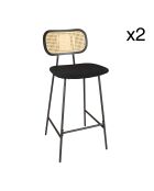 2 Chaises de bar en Rotin & Velours cotelé Nosara noires - 45x50x99 cm
