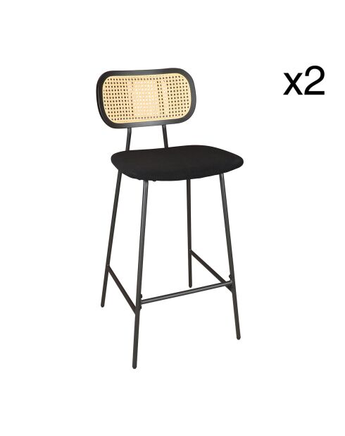 2 Chaises de bar en Rotin & Velours cotelé Nosara noires - 45x50x99 cm