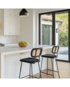 2 Chaises de bar en Rotin & Velours cotelé Nosara noires - 45x50x99 cm
