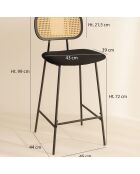 2 Chaises de bar en Rotin & Velours cotelé Nosara noires - 45x50x99 cm