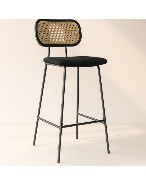 2 Chaises de bar en Rotin & Velours cotelé Nosara noires - 45x50x99 cm