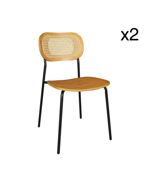 2 Chaises en Rotin Nosara naturel/noir - 47x53x82 cm