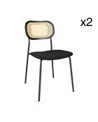 2 Chaises en Rotin & Velours cotelé Nosara noires - 47x53x82 cm