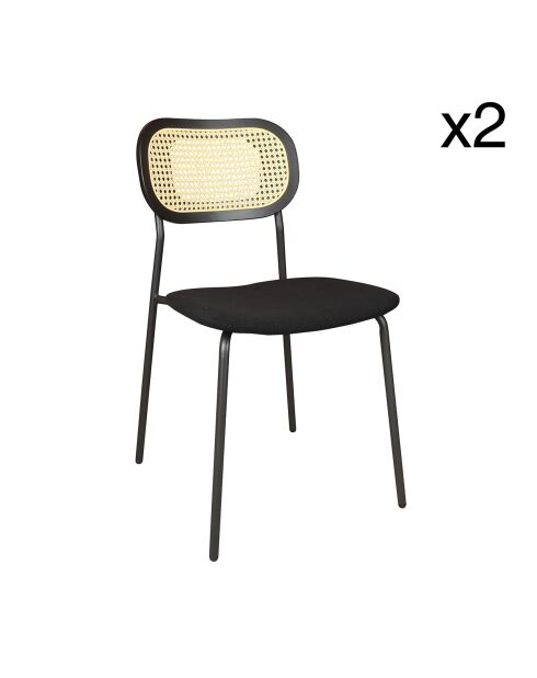 2 Chaises en Rotin & Velours cotelé Nosara noires - 47x53x82 cm