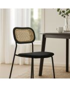 2 Chaises en Rotin & Velours cotelé Nosara noires - 47x53x82 cm