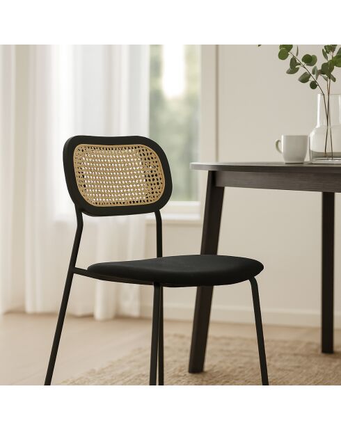 2 Chaises en Rotin & Velours cotelé Nosara noires - 47x53x82 cm