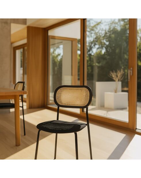 2 Chaises en Rotin & Velours cotelé Nosara noires - 47x53x82 cm