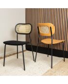 2 Chaises en Rotin & Velours cotelé Nosara noires - 47x53x82 cm
