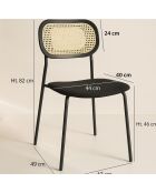 2 Chaises en Rotin & Velours cotelé Nosara noires - 47x53x82 cm