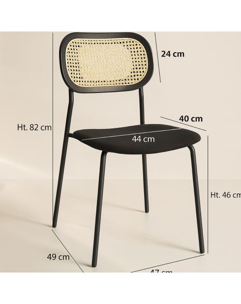 2 Chaises en Rotin & Velours cotelé Nosara noires - 47x53x82 cm