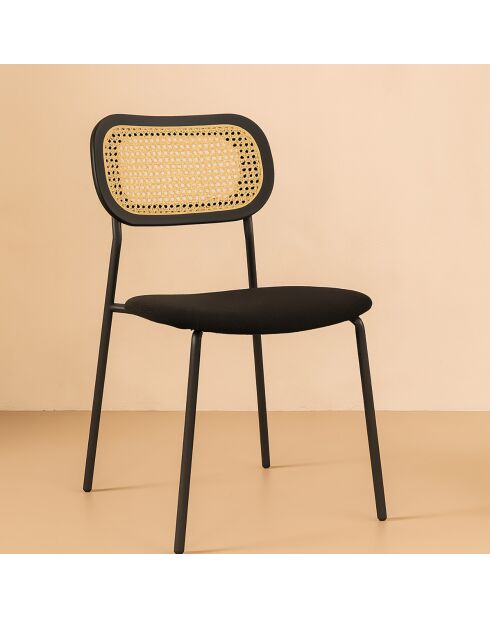 2 Chaises en Rotin & Velours cotelé Nosara noires - 47x53x82 cm