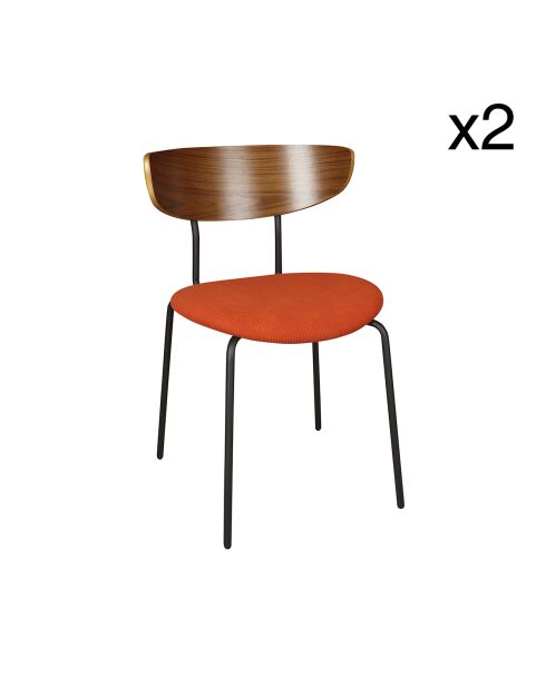 2 Chaises en Velours côtelé Riva noir/terracotta - 51x52x73.5 cm