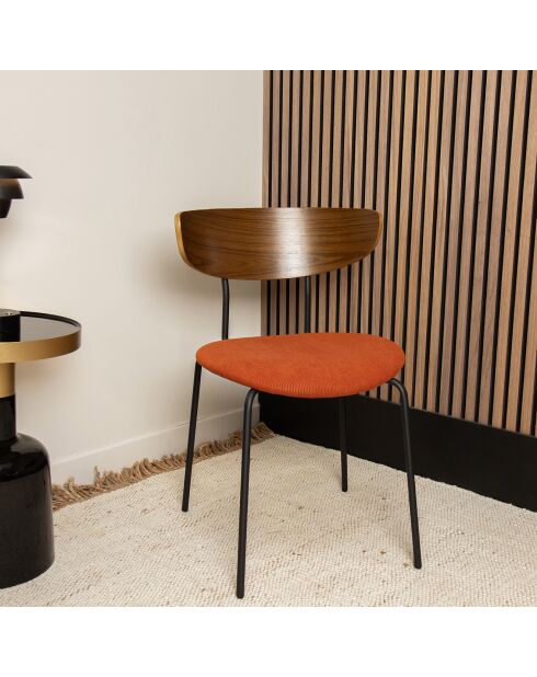 2 Chaises en Velours côtelé Riva noir/terracotta - 51x52x73.5 cm