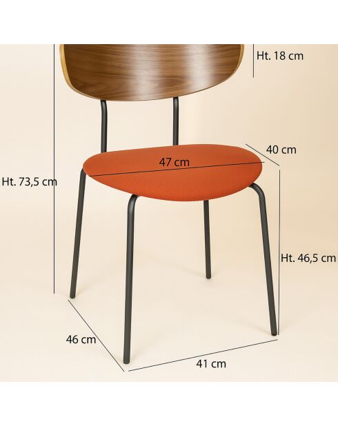 2 Chaises en Velours côtelé Riva noir/terracotta - 51x52x73.5 cm