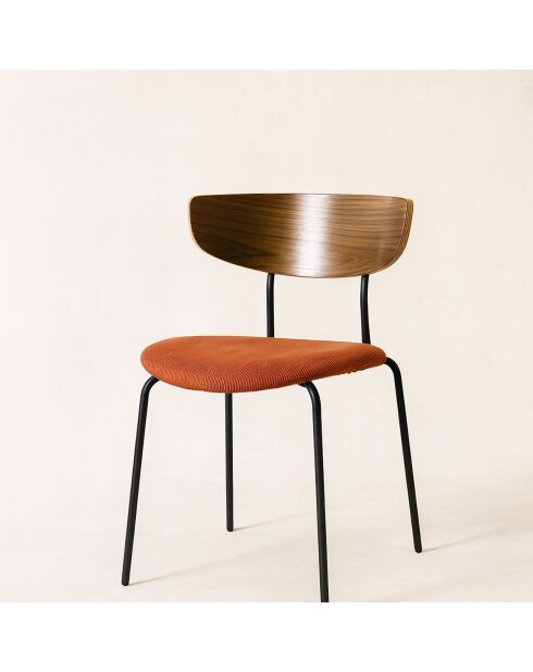 2 Chaises en Velours côtelé Riva noir/terracotta - 51x52x73.5 cm