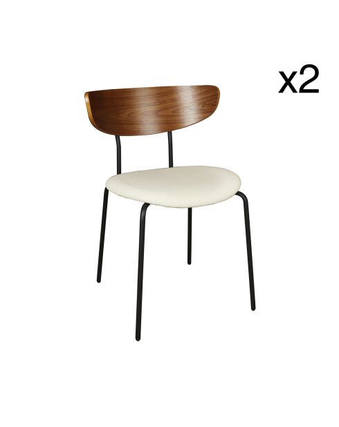 2 Chaises en Velours côtelé Riva écru/noir - 51x52x73.5 cm