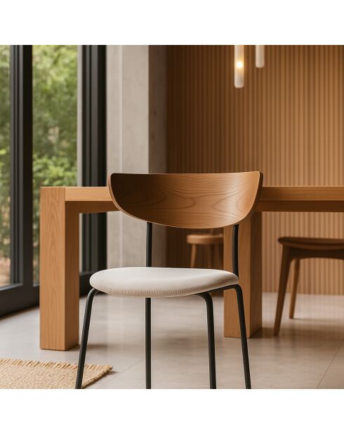 2 Chaises en Velours côtelé Riva écru/noir - 51x52x73.5 cm