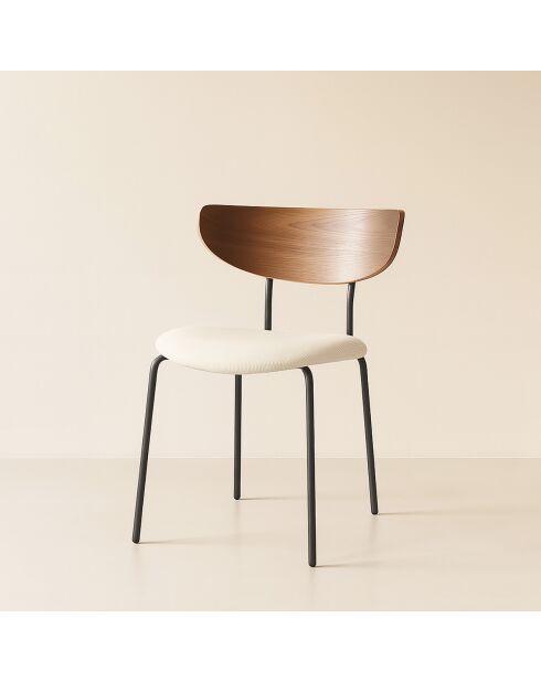 2 Chaises en Velours côtelé Riva écru/noir - 51x52x73.5 cm