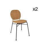 2 Chaises Nina en rotin et pieds métal naturel/noir - 45x45x78 cm