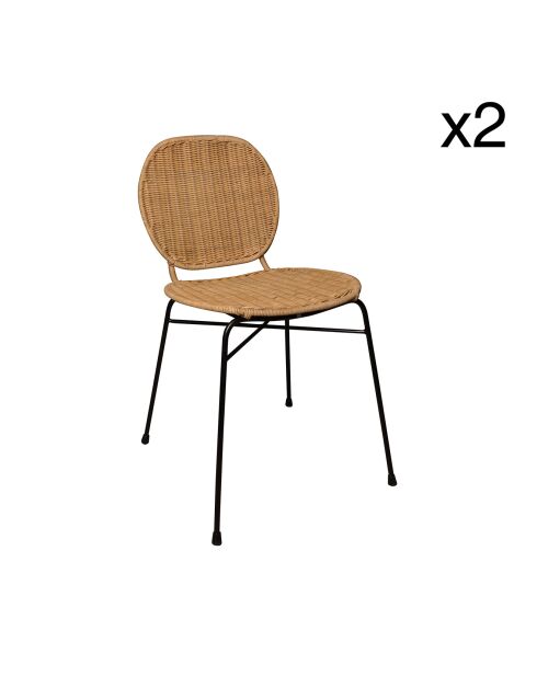 2 Chaises Nina en rotin et pieds métal naturel/noir - 45x45x78 cm
