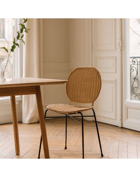 2 Chaises Nina en rotin et pieds métal naturel/noir - 45x45x78 cm