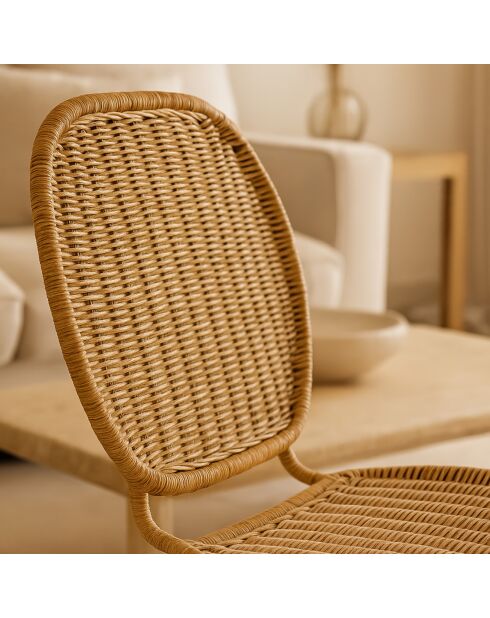 2 Chaises Nina en rotin et pieds métal naturel/noir - 45x45x78 cm