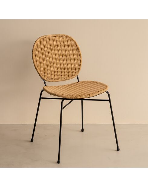 2 Chaises Nina en rotin et pieds métal naturel/noir - 45x45x78 cm