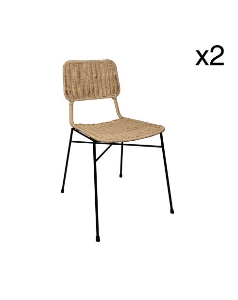 2 Chaises Suzie en rotin et pieds métal naturel/noir - 49x46x81 cm