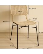 2 Chaises Suzie en rotin et pieds métal naturel/noir - 49x46x81 cm