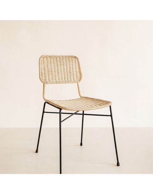 2 Chaises Suzie en rotin et pieds métal naturel/noir - 49x46x81 cm