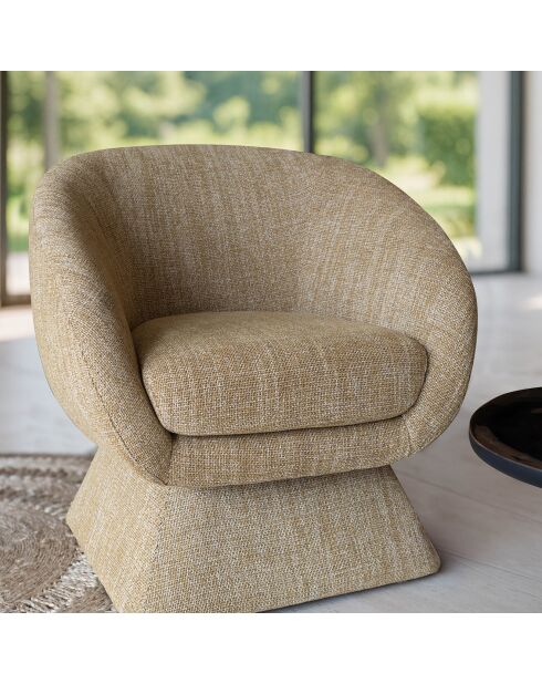 Fauteuil pivotant en tissus tweed sixties jaune - 77x74x80 cm