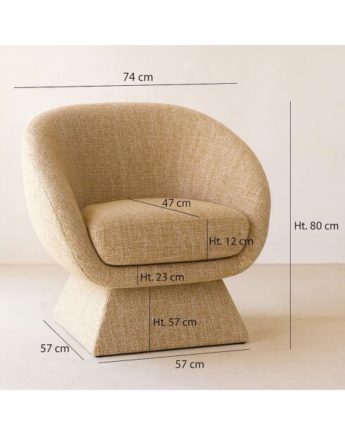 Fauteuil pivotant en tissus tweed sixties jaune - 77x74x80 cm