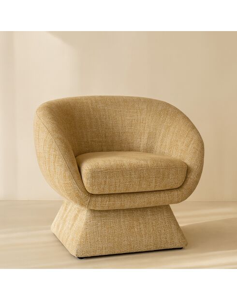 Fauteuil pivotant en tissus tweed sixties jaune - 77x74x80 cm