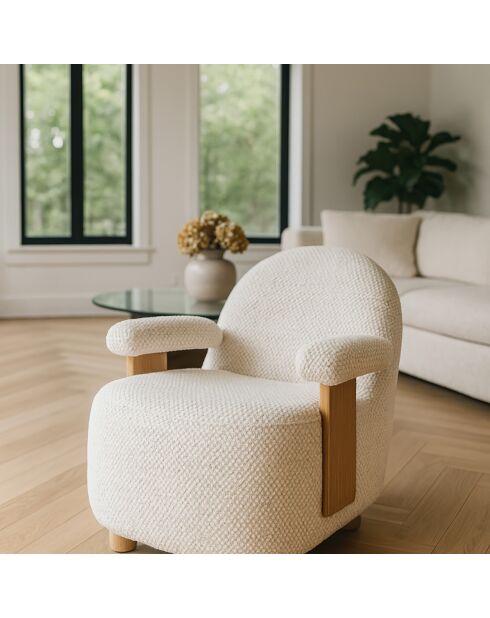 Fauteuil en Bouclette Structure en Bois Ulysse beige/naturel - 72x75x73.5cm