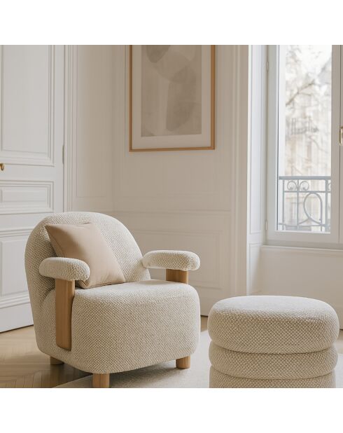 Fauteuil en Bouclette Structure en Bois Ulysse beige/naturel - 72x75x73.5cm