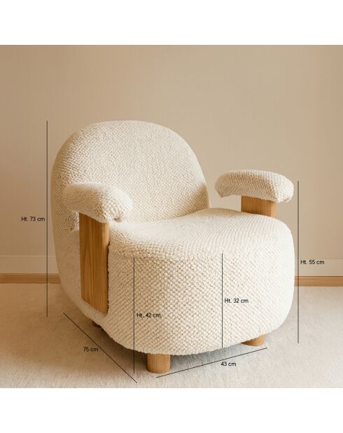 Fauteuil en Bouclette Structure en Bois Ulysse beige/naturel - 72x75x73.5cm