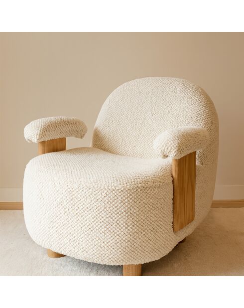 Fauteuil en Bouclette Structure en Bois Ulysse beige/naturel - 72x75x73.5cm