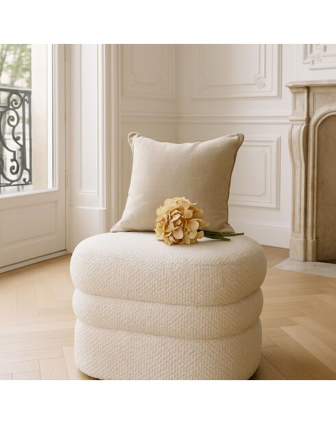 Pouf en Bouclette Structure en Bois Ulysse beige - 64x44x45 cm