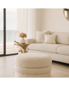 Pouf en Bouclette Structure en Bois Ulysse beige - 64x44x45 cm