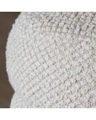 Pouf en Bouclette Structure en Bois Ulysse beige - 64x44x45 cm
