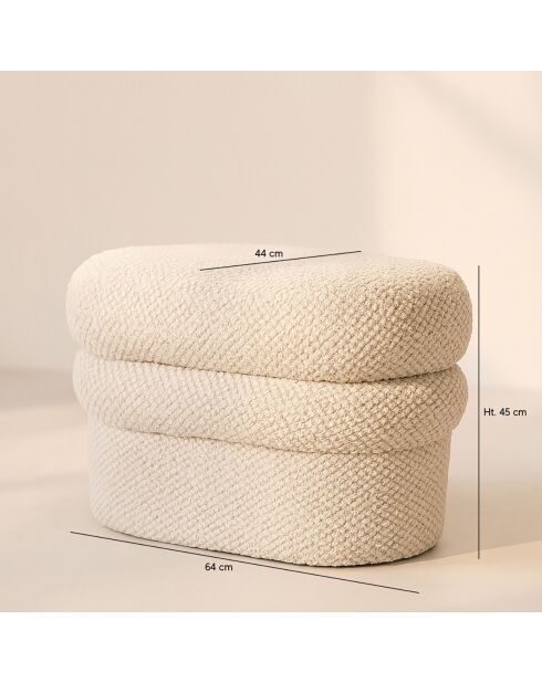 Pouf en Bouclette Structure en Bois Ulysse beige - 64x44x45 cm