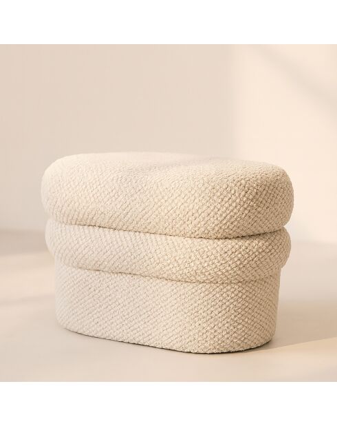 Pouf en Bouclette Structure en Bois Ulysse beige - 64x44x45 cm
