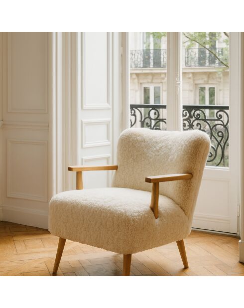 Fauteuil en Tissu Et Structure en Bois Eliot beige - 62x65.5x70.5 cm