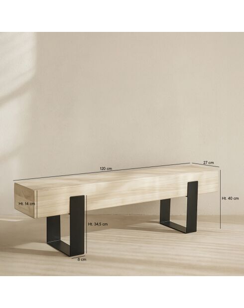 Banc Bois de Paulownia Pied Metal Ora naturel/noir - 120x29x40 cm